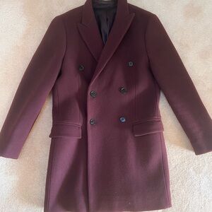 Club Monaco Men's Double-Breasted Maroon Pea Coat